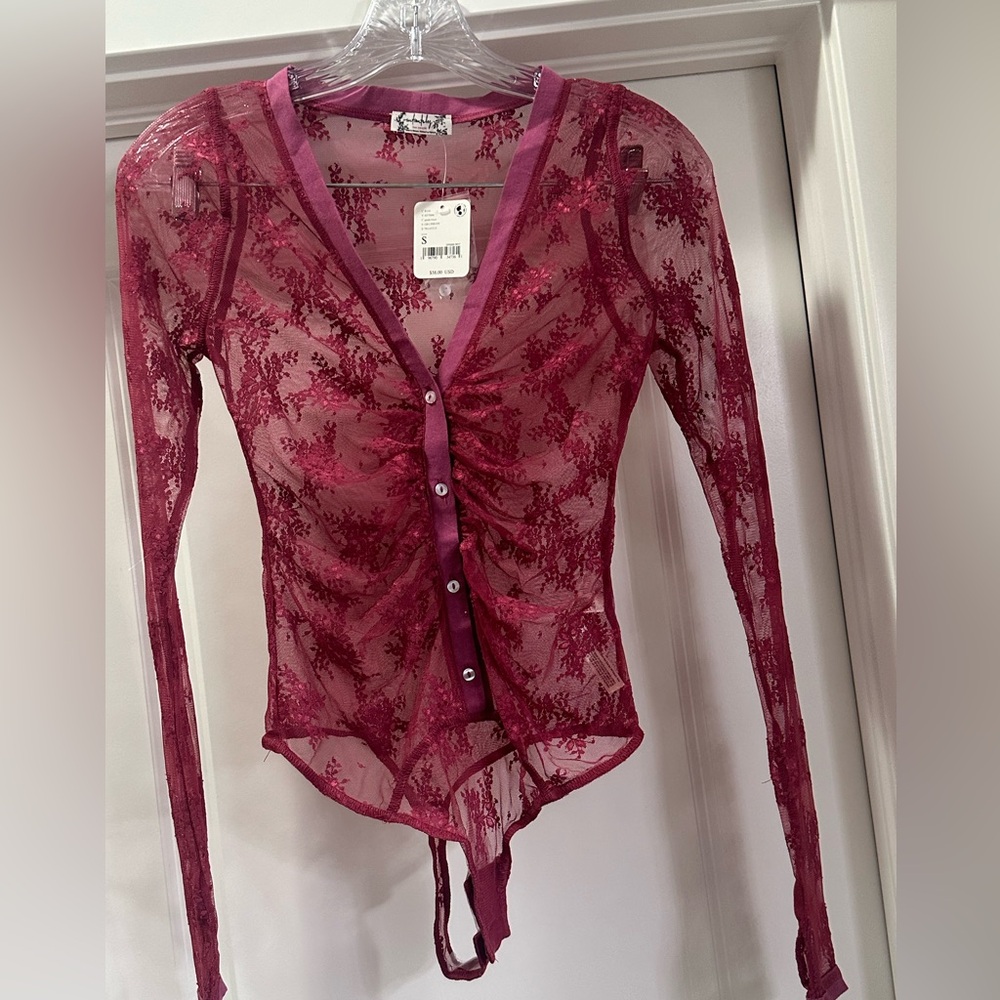 Free People Intimately All Over Lace Bodysuit, Rose, Small